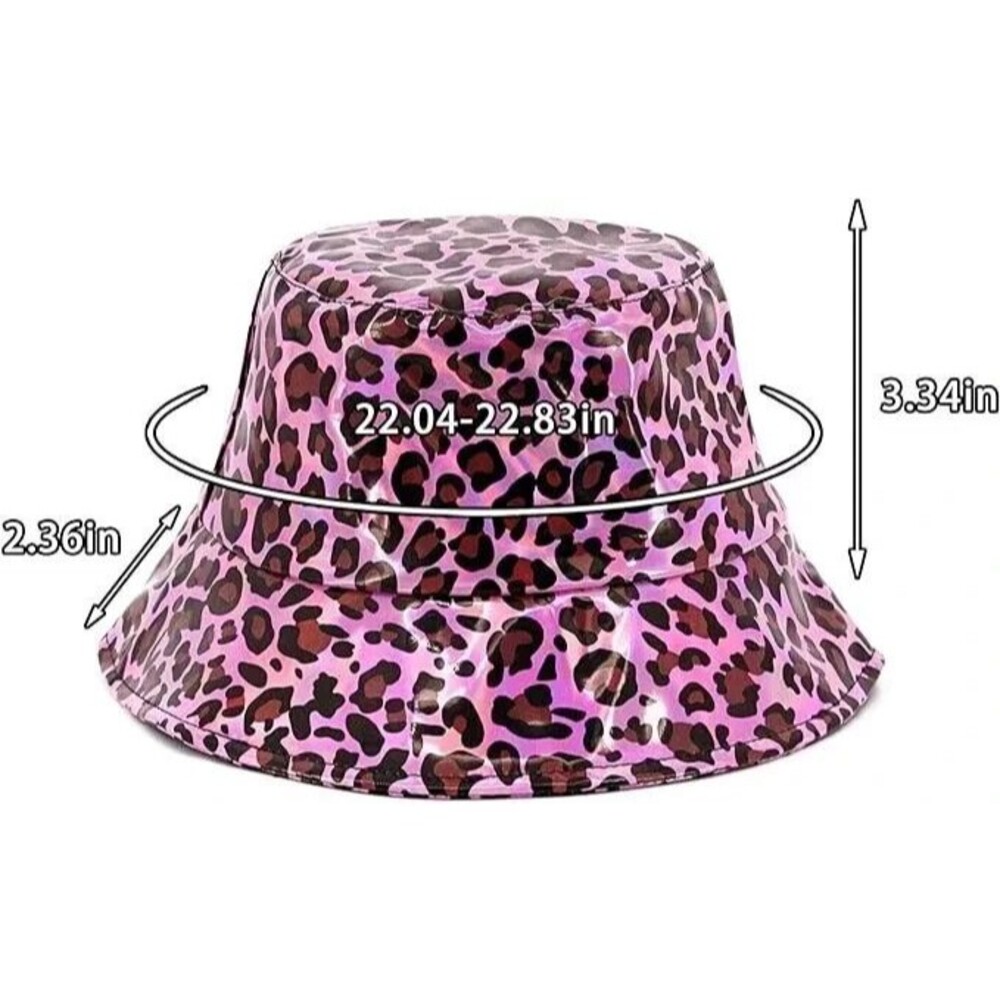 Fashion Hologram Bucket Hat Waterproof Cap Travel Hat, Pink Cheetah Print - Picture 2 of 6